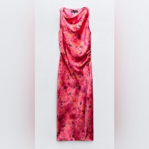 Zara floral print satin effect dress